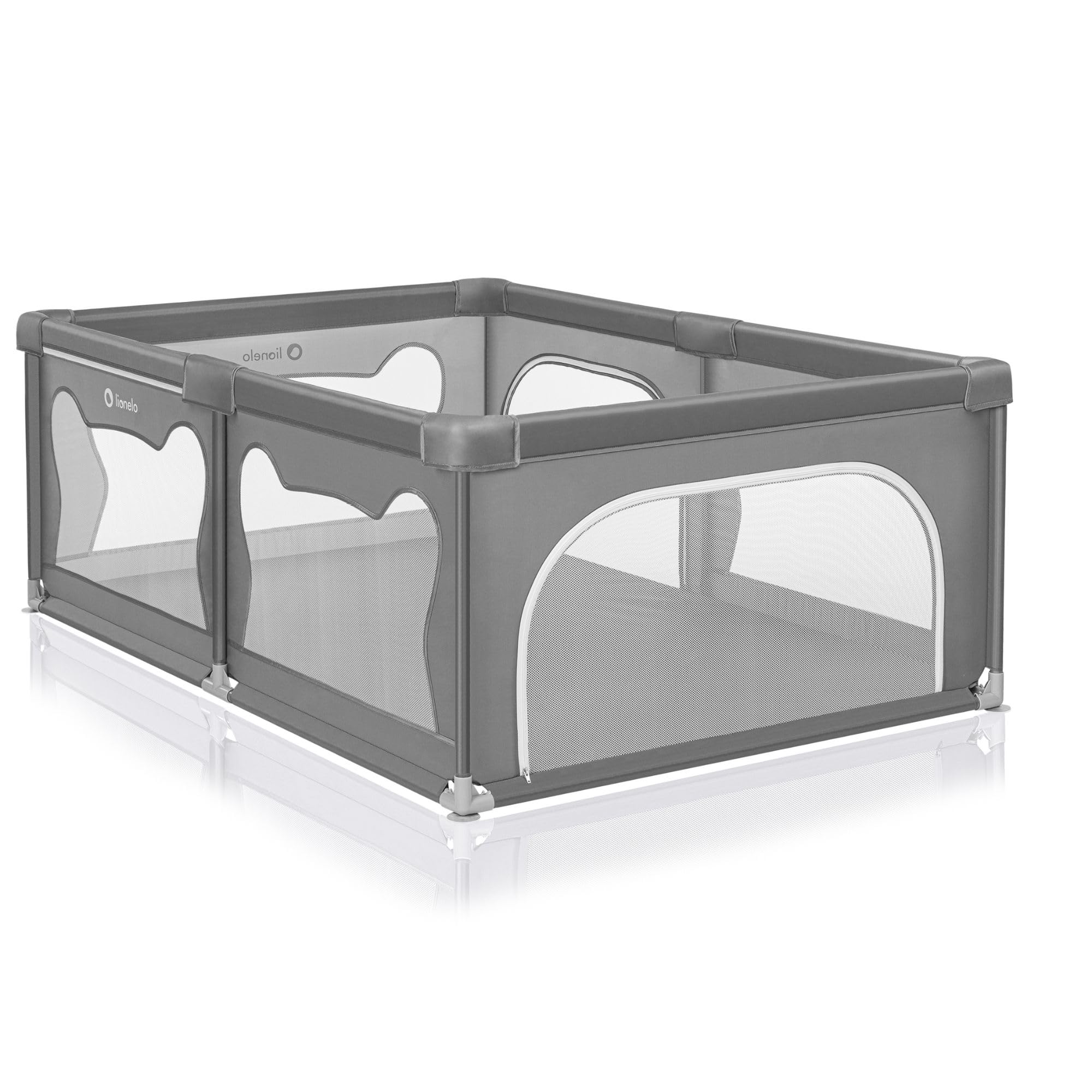 LIONELO WILLOW Laufgitter Baby, ab 0-48 Monaten große Fläche 120 cm x 180 cm x 68 cm mit Seitenwände aus atmungsaktiven, strapazierfähigem Netzstoff, 2 Seitliche Eingänge mit einem Reißverschluss