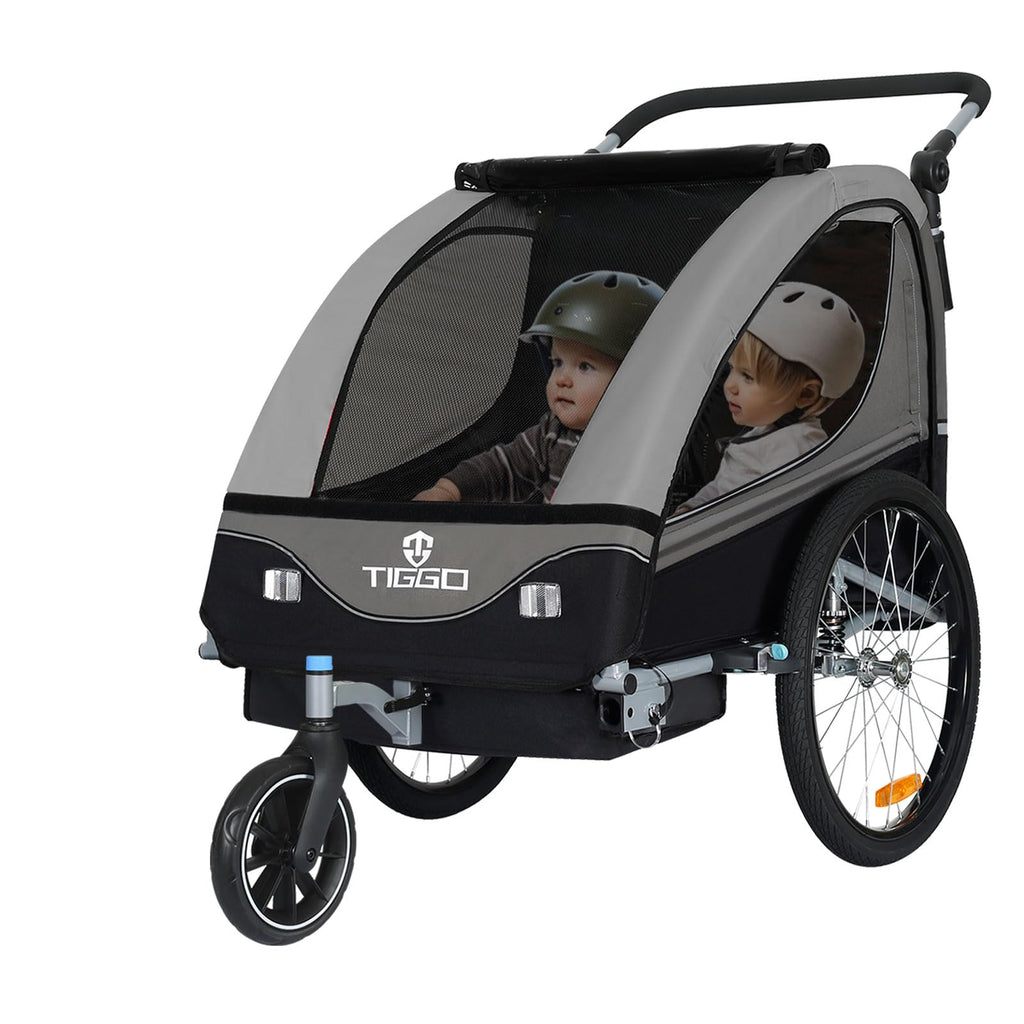 Tiggo S2 Kinderanhänger mit Federung Jogger 2 in 1 Kinder Buggy fahrradanhänger Anhänger 360° Drehbar (Grau)