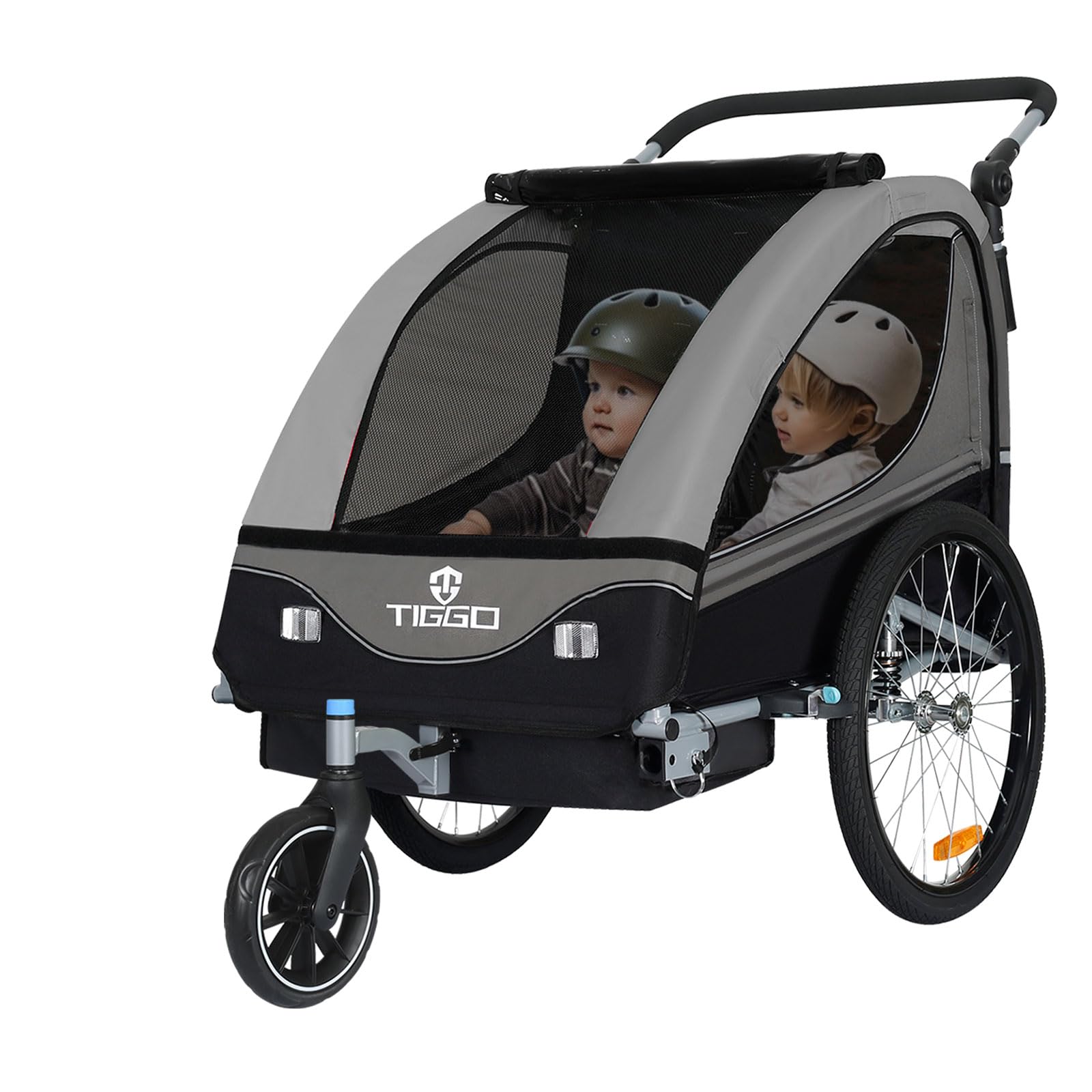 Tiggo S2 Kinderanhänger mit Federung Jogger 2 in 1 Kinder Buggy fahrradanhänger Anhänger 360° Drehbar (Grau)