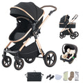 BEBBY 3-in-1 Kinderwagen KombiKinderwagen-Set 2-in-1 Buggy faltbar Luxus Hochlandschaft Neugeborenes Tragbarer Zusammenklappbarer Kinderwagen Travel System (D2-Black., H2-D)