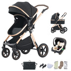 BEBBY 3-in-1 Kinderwagen KombiKinderwagen-Set 2-in-1 Buggy faltbar Luxus Hochlandschaft Neugeborenes Tragbarer Zusammenklappbarer Kinderwagen Travel System (D2-Black., H2-D)