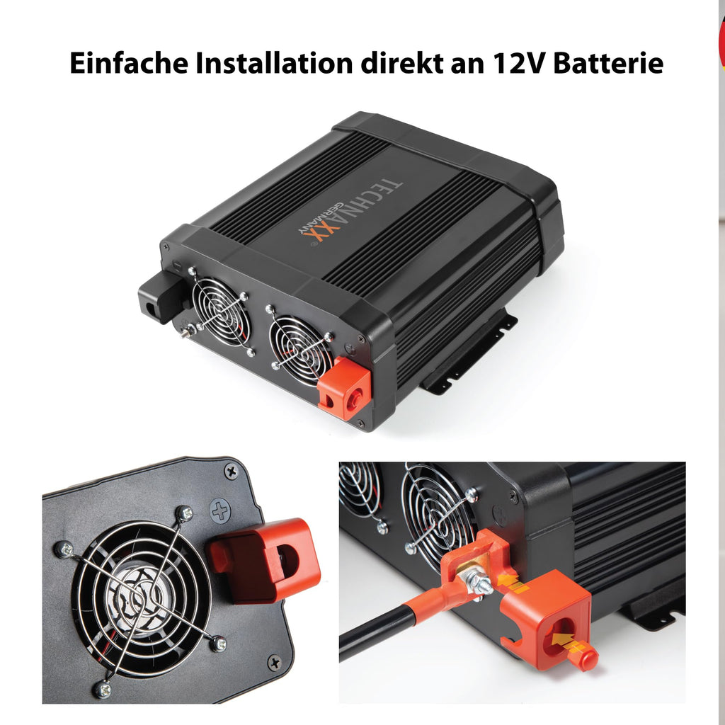 Technaxx KFZ Wechselrichter 12V auf 230V 2000W / 4000W – TÜV-zertifizierter Auto Spannungswandler mit LC-Display, 2x Schuko & 2x USB – Inverter für Camping, Wohnmobil, Boot – TE20