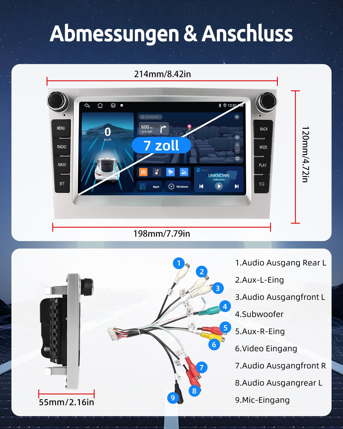 ESSGOO 1+32G Drahtloses Carplay und Android Auto Autoradio Für Vauxhall Opel Corsa C/D Zafira B Astra H Zafira b Meriva Vivaro Signum Combo mit 7 Zoll Touchscreen Bluetooth FM RDS GPS WiFi Silber