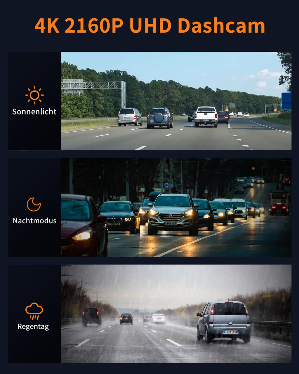 Volam Dashcam Auto Vorne Innen, 4K +1080p Dual Dash Cam mit Akku Parküberwachung, 1,5-Zoll-IPS-Bildschirm Mini-Autokamera mit IR-Nachtsicht, G-Sensor, Weitwinkel