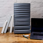 Rotho Quadra Schubladenbox / Bürobox mit 6 Schüben, Kunststoff (PS) BPA-frei, schwarz, (36.5 x 28.0 x 25.0 cm), Anthrazit