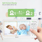 Blemil Babyphone, Video Babyphone mit 2-Kameras und Audio, 6 IPS große Split Screen Fernbedienung Schwenk/Neige/Zoom, Videomonitorkameras mit klarer Nachtsicht und 30hours Batterielaufzeit
