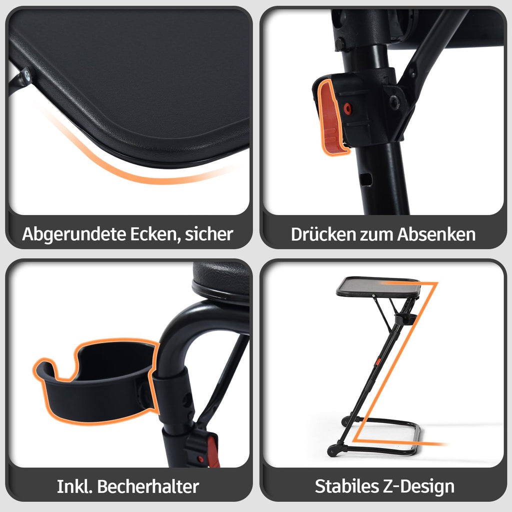 MEUBLE Cosy Kleiner Klappbarer Laptoptisch Höhenverstellbar Schreibtisch Beistelltisch Ohne Montage Sofatisch Neigbar Computertische Betttisch Pflegebett, Schwarz