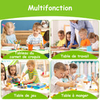 MAMIZO Kindertisch Packung mit 6 Stühlen, Kindertischgruppe Höhenverstellbar, Kinder Tisch Stuhl Set für Kindergarten und Kinderzimmer, Plastik Kindermöbel, Sitzgruppe Jungen Mädchen ab 2 Jahre, Grau