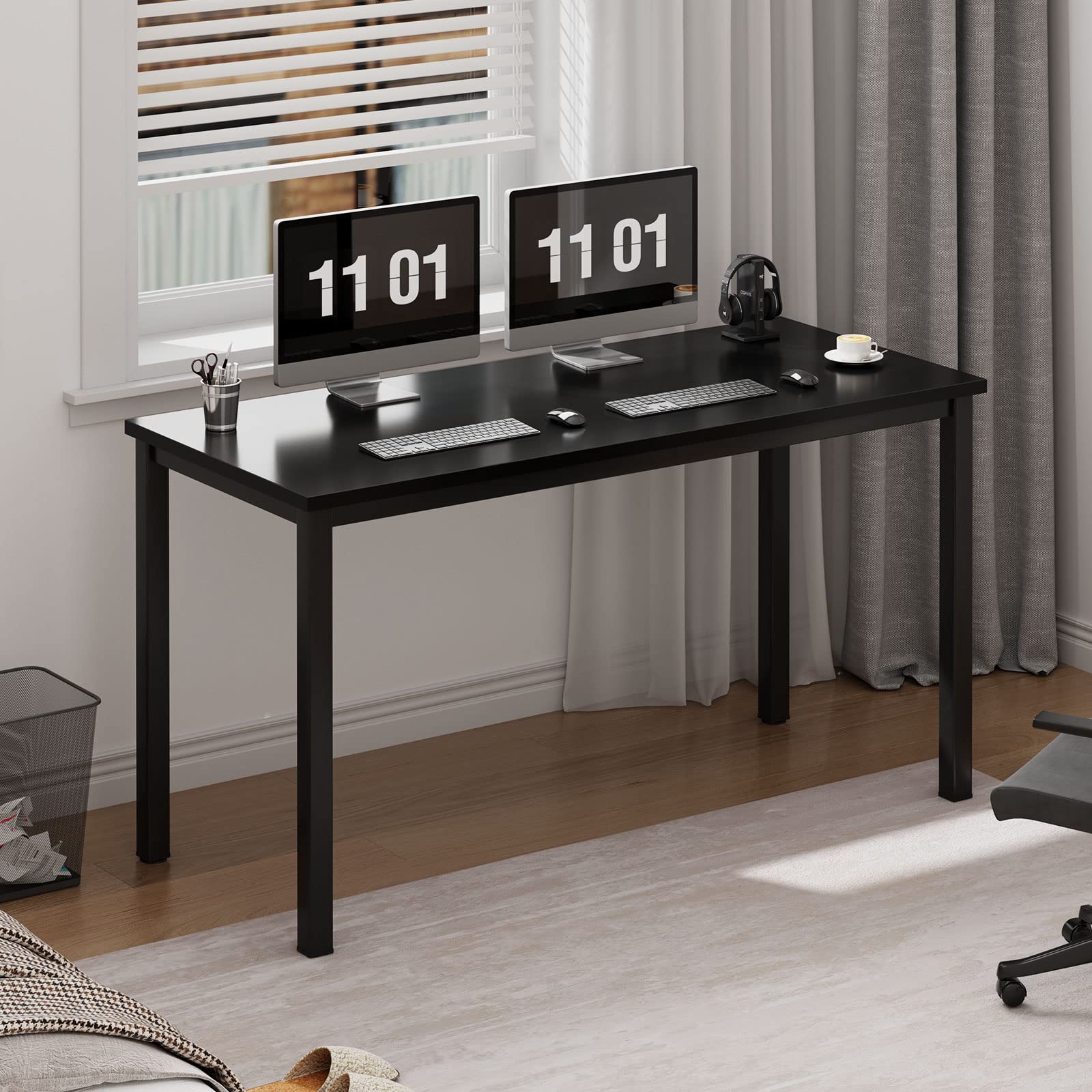 SogesHome PC Schreibtisch Computertisch 100 x 60 x 75 cm Bürotisch Workstation für Home Office Verwenden Schreibtisch, Esstisch Konferenztisch, Schwarz