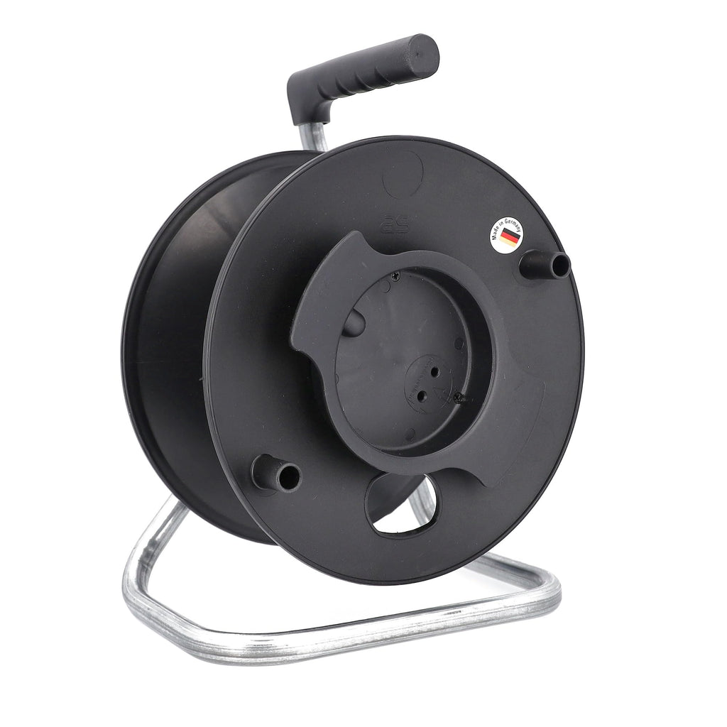 as - Schwabe Universal-Roller Leertrommel Ø285 mm mit Kabelhaspel, Feststellbremse, Fußgestell und ergonomischen Haltegriff, für diverse Kabellängen, 12121
