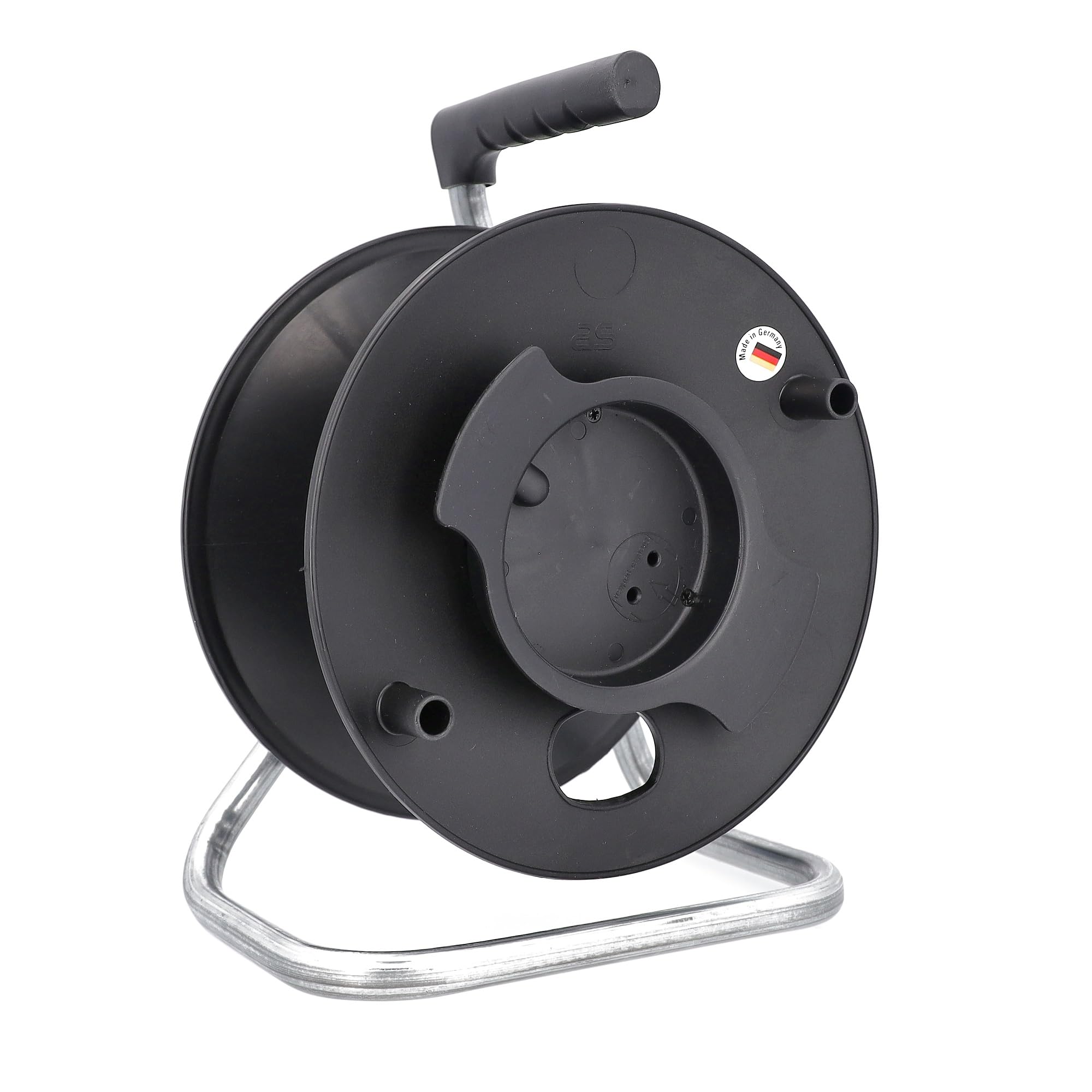 as - Schwabe Universal-Roller Leertrommel Ø285 mm mit Kabelhaspel, Feststellbremse, Fußgestell und ergonomischen Haltegriff, für diverse Kabellängen, 12121