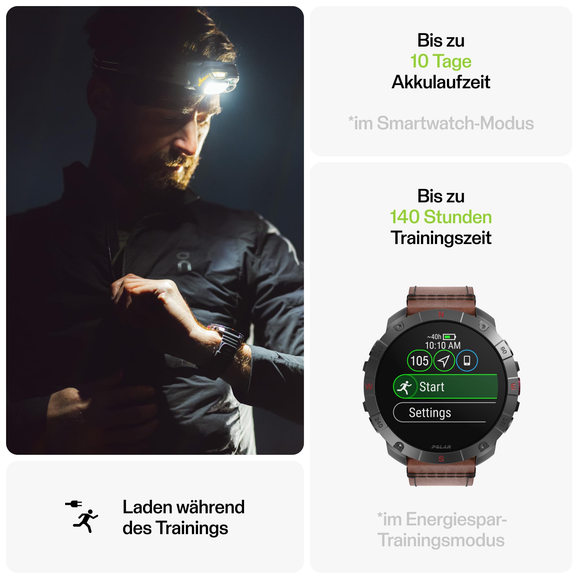 Montre Polar Grit X2 Pro Titan : Ultra robuste et performante, outils de Navigation avancés, détection de paramètres biologiques, suivi de l'entraînement et de la FC Avec Bracelet en Cuir en Plus.