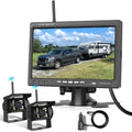 1080P HD Kabelloses Rückfahrkamera-Set, 7-Zoll-LCD-Monitor mit 2 Rückfahrkameras für Anhänger, Wohnmobil, LKW, Auto, Bus, DIY-Führungslinien, IP68 wasserdicht, Nachtsicht, BSD, 12 V-36 V