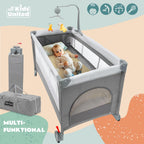 all Kids United® Baby Reisebett Babybett - Babycenter Kinderreisebett Kinderbett mit Matratze, Wickelauflage, Musikspiel und Mobile (Grau)