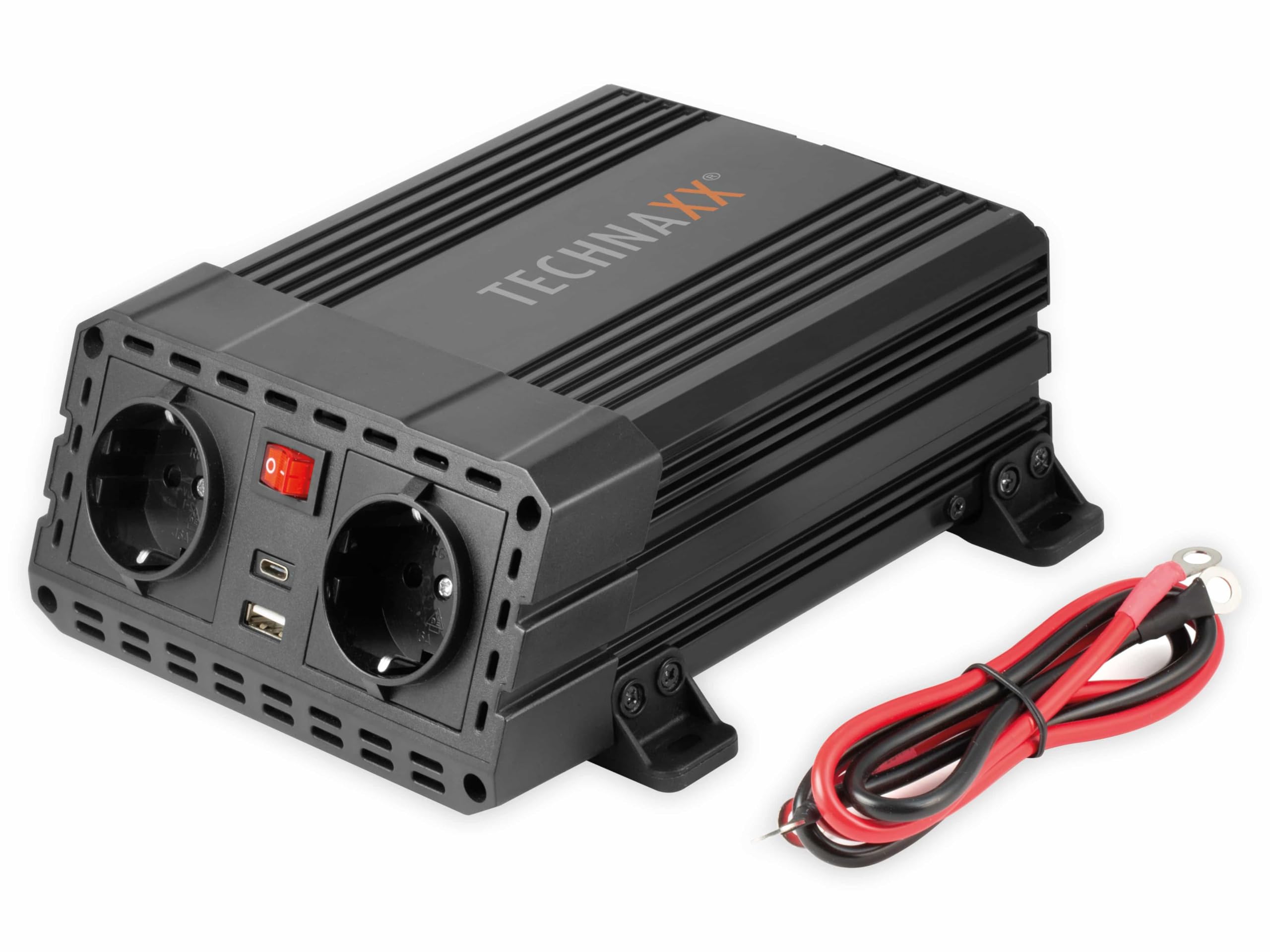 Technaxx Wechselrichter 24V auf 230V - LKW Inverter mit 2X Schuko-Stecker und 2X USB-Port - Power 600W / 1200W (Spitze) - Spannungswandler TE19 24V