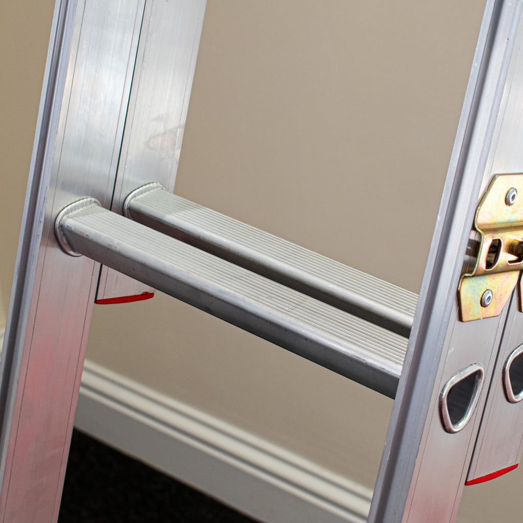 BPS Aluminium-Bodentreppe 3-teilig | Dachbodentreppe mit Handlauf, D-Sprossen, Aufbewahrungspfahl, Verriegelungsbeschläge | 150 kg Tragkraft