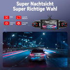 360° Dashcam Auto Vorne Hinten 4 Kanal Dash Cam Auto Kamera FHD 2K+1080Px3,4×140° Weitwinkel,WDR-Nachtsicht (8 IR-LEDs), 3" IPS Display,G-Sensor,24/7 Parkmodus,Loop-Aufnahme, inkl. 64GB SD-Karte, App