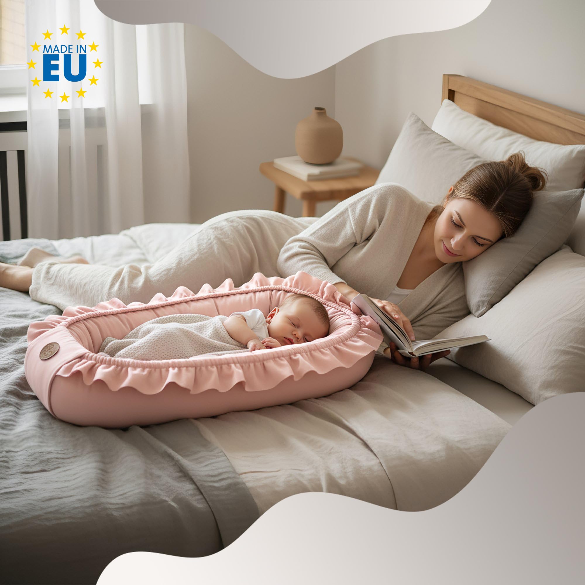 Babynest babynestchen neugeborene mit tragegriff 90 x 50 cm baby nestchen tragbar nest für bett kinder kuschelnest coccon für Jungen und Mädchen Schmutziges Rosa