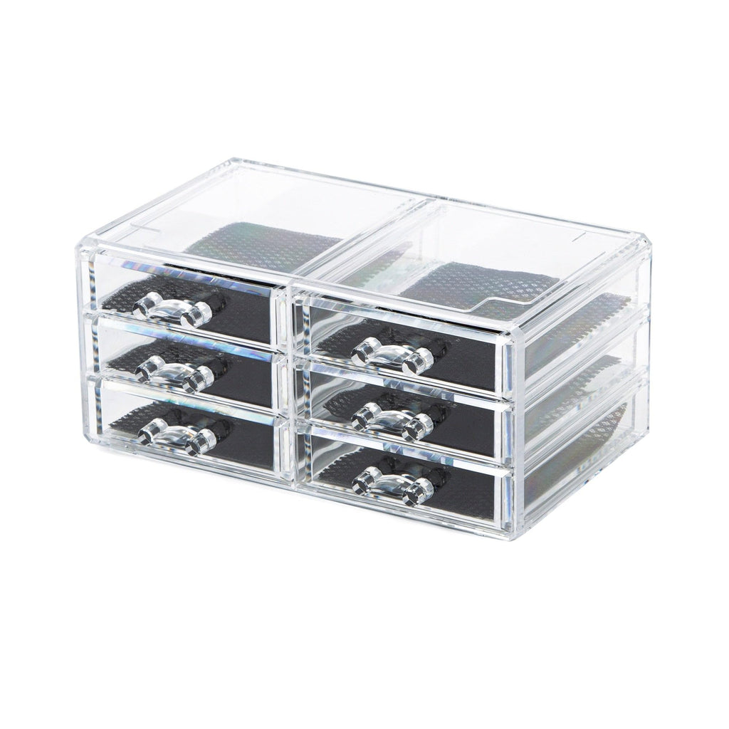 Compactor RAN6044 Make-up- und Schmuck-Aufbewahrungsbox mit 6 Schubladen, transparent, Polystyrol und Stoff, 23,8 x 15 x Höhe 11 cm