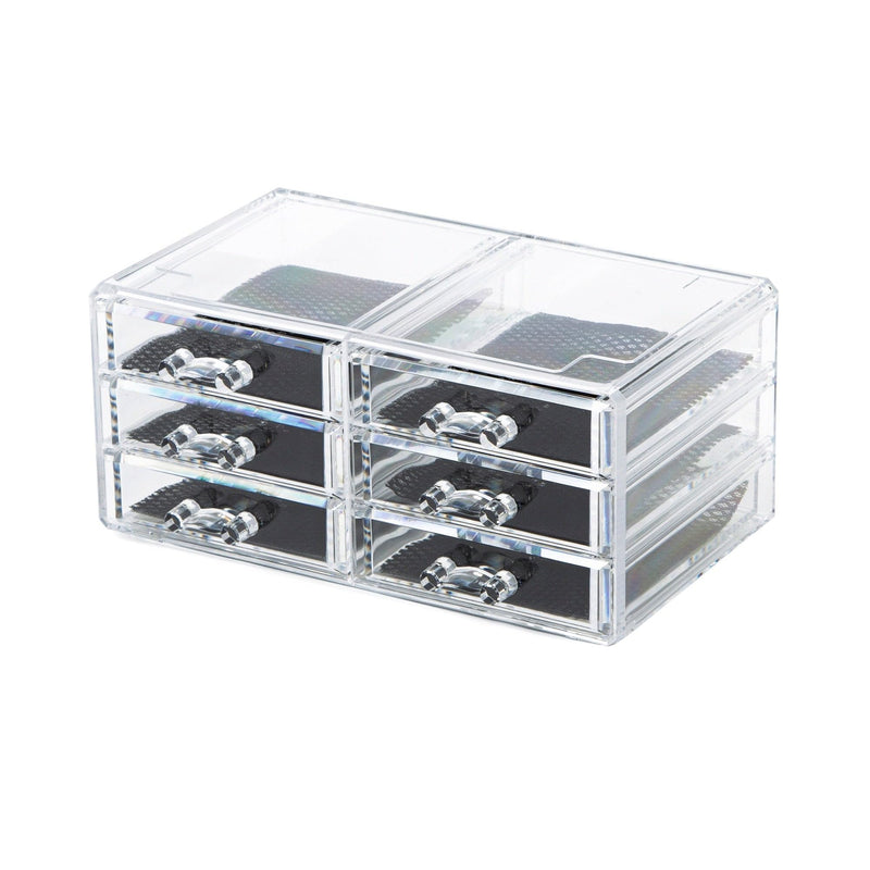 Compactor RAN6044 Make-up- und Schmuck-Aufbewahrungsbox mit 6 Schubladen, transparent, Polystyrol und Stoff, 23,8 x 15 x Höhe 11 cm