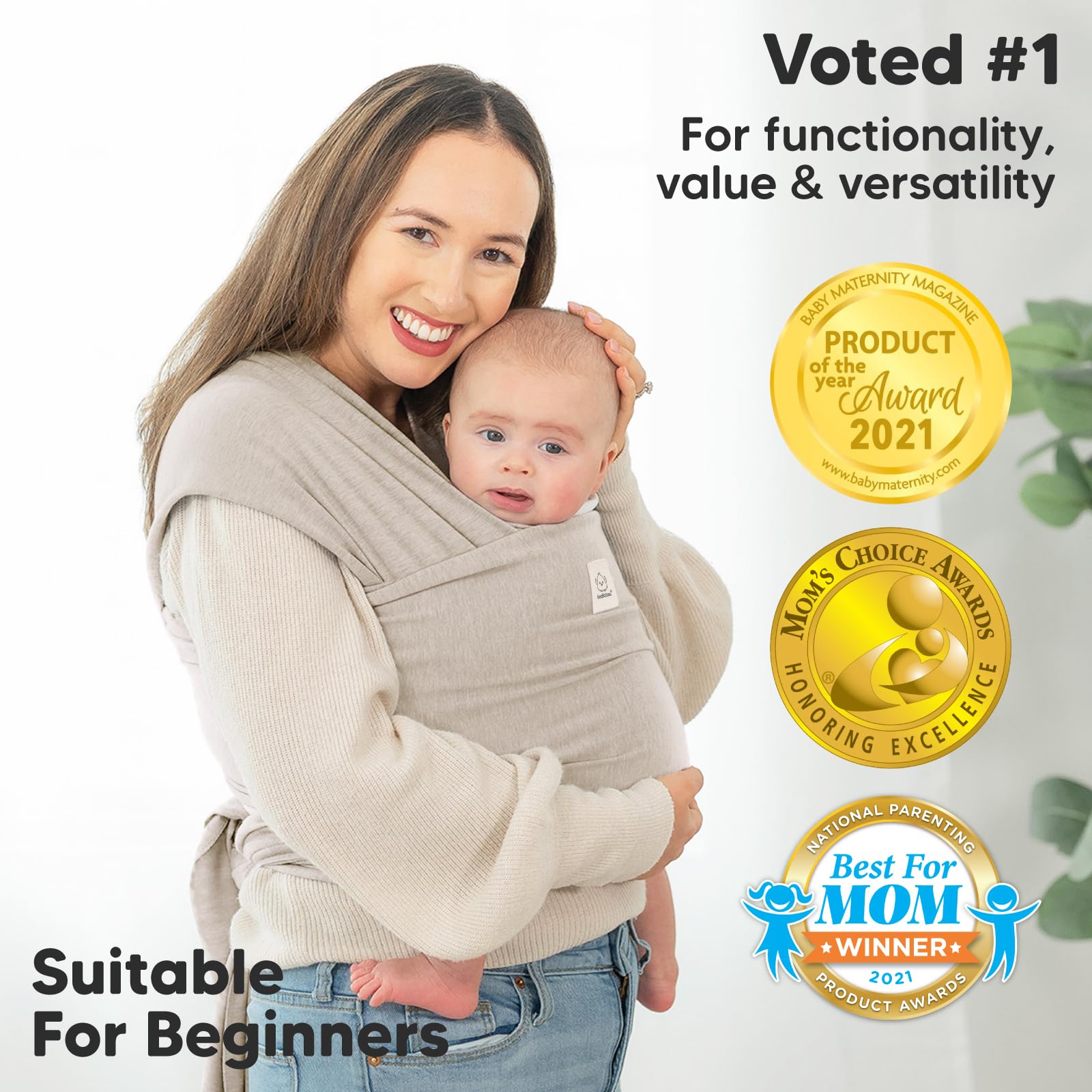 KeaBabies Babytrage Ab Geburt - Atmungsaktive Babytragetücher, Babytrage Neugeborene Ab Geburt, Babytuch Tragetuch Baby Neugeborene, Kleinkind Handfreie Baby Carrier (Stone Gray)