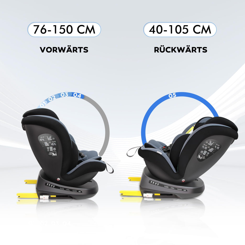 Reecle 360 Drehbar i-Size Kindersitz mit ISOFIX 40-150 cm (0-36 kg) Reboarder, ab Geburt -12 Jahre, ECE R129 (i-Size, Schwarz)