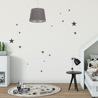 Relaxdays Kinderzimmerlampe Sterne, hängende Schirmlampe für Mädchen, Sternenhimmel Motiv, E27, runder Stoffschirm, rosa, 122 x 27 x 27 cm