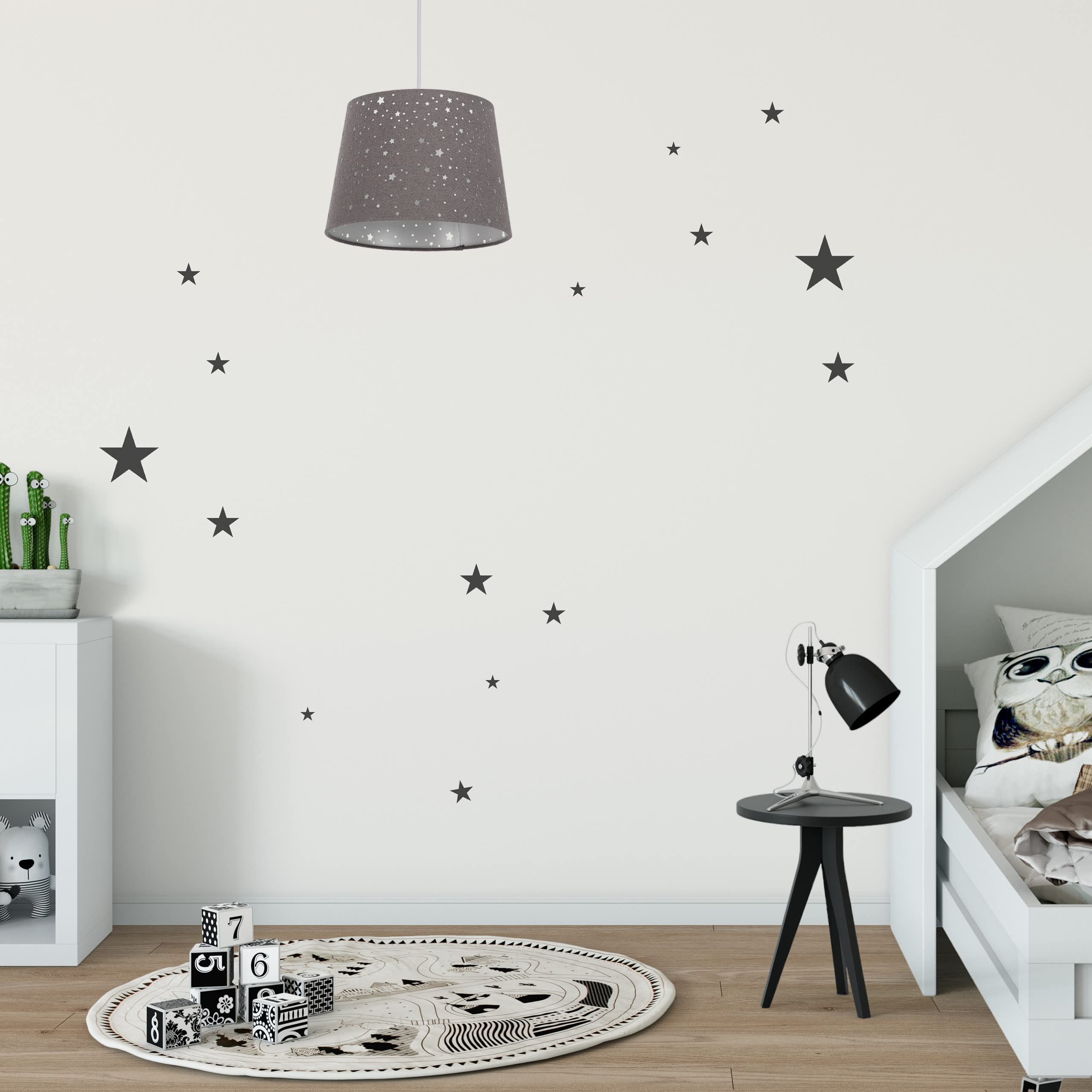 Relaxdays Kinderzimmerlampe Sterne, hängende Schirmlampe für Mädchen, Sternenhimmel Motiv, E27, runder Stoffschirm, rosa, 122 x 27 x 27 cm