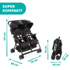 Chicco OHlalà Twin Geschwisterwagen von Geburt bis 15 kg, Kinderwagen für Zwillinge und Geschwister, Verstellbarer Faltbarer Zwillingsbuggy, Regenschutz und Ausziehbares Verdeck