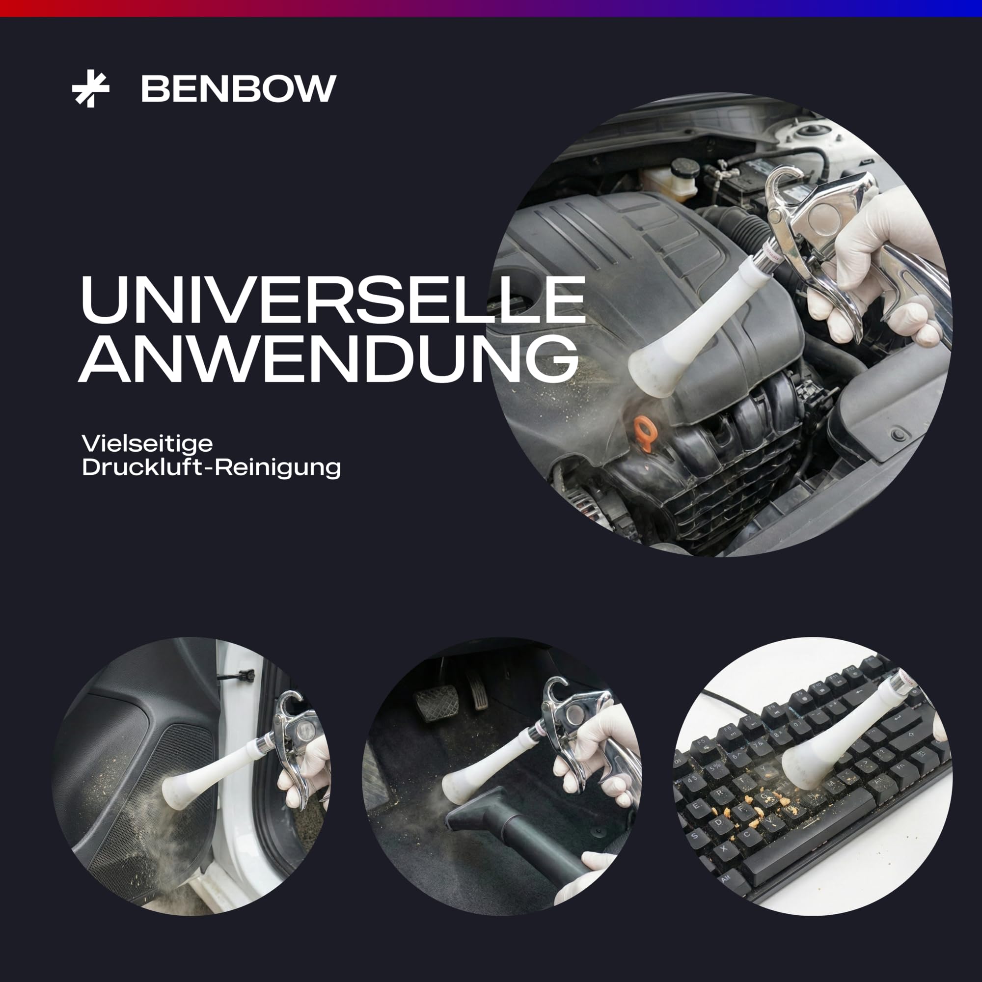 BenBow Reinigungspistole, Druckluft-Trockenreinigung Tornado-Effekt ohne Chemie, Edelstahl-Trichter, für Auto Innenraum, Polster & Werkstatt - Classic 008