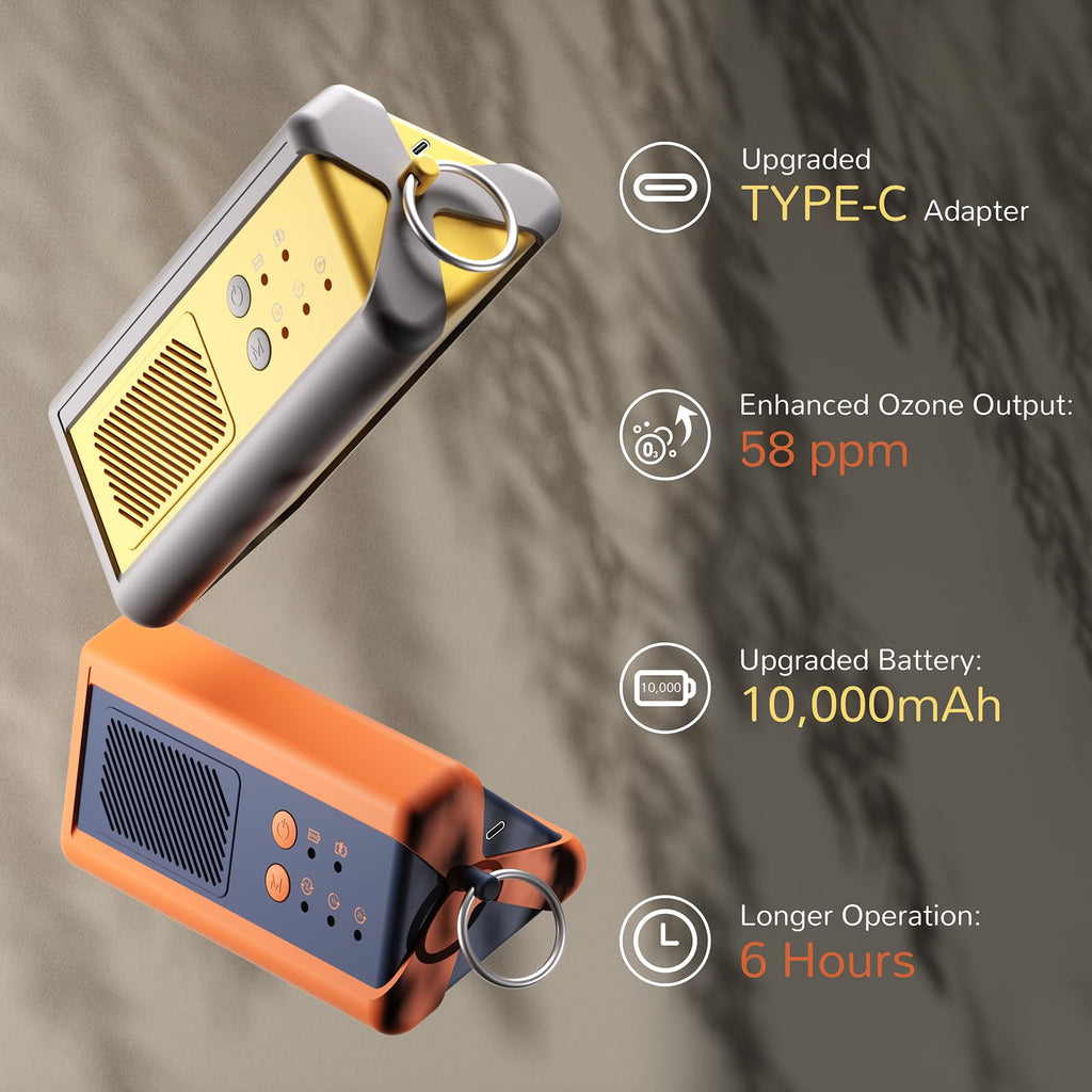 Airthereal PA1K-GO tragbarer Ozongenerator - schnurloser, batteriebetriebener Geruchsbeseitiger für Auto, Hotelzimmer, Büros, Badezimmer sowie andere, kleine Räume (blau-orange)