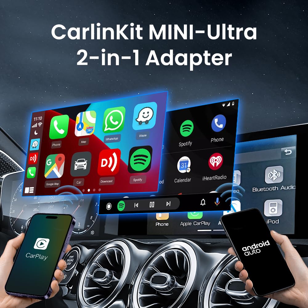 Carlinkit 2025 kabelloser CarPlay & Android Auto Adapter, Upgrade von kabelgebundener auf kabellose Verbindung, Plug & Play mit USB-A/Typ-C, Funktioniert mit iPhone iOS 10+ & Android 11.0+