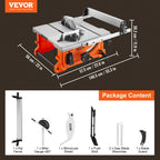 VEVOR Tischkreissäge 4400U/min, Tischsäge 1800W, 85mm bei 90° Querschnitt / 60mm bei 45° Schrägschnitt, Winkelanschlag -60˚/60˚, Ideal für Schneiden von Holz und DIY-Holzbearbeitungsprojekte