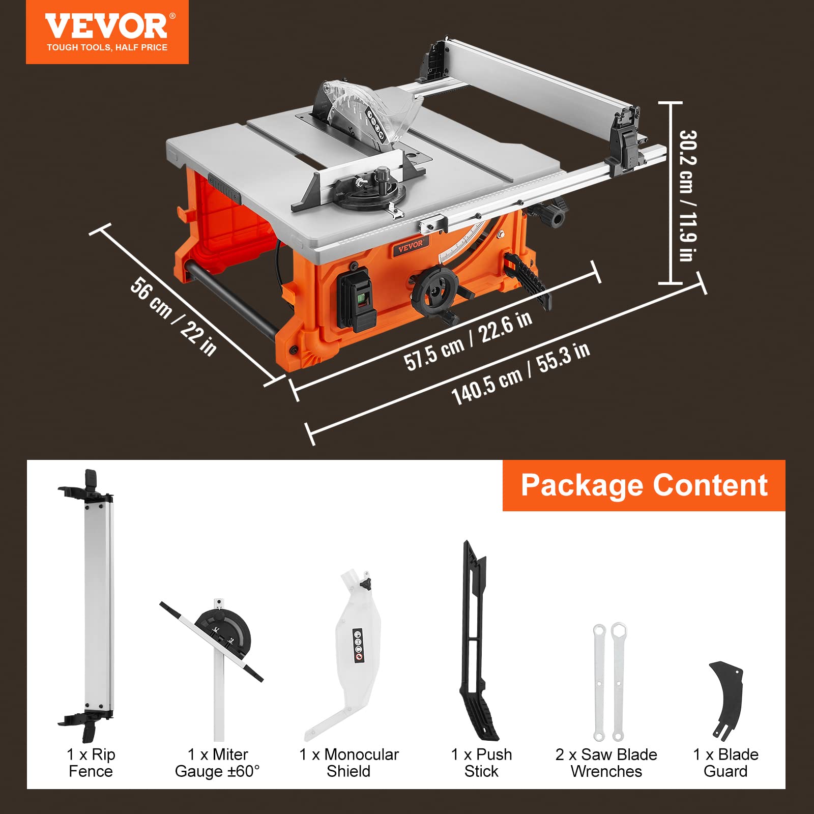 VEVOR Tischkreissäge 4400U/min, Tischsäge 1800W, 85mm bei 90° Querschnitt / 60mm bei 45° Schrägschnitt, Winkelanschlag -60˚/60˚, Ideal für Schneiden von Holz und DIY-Holzbearbeitungsprojekte