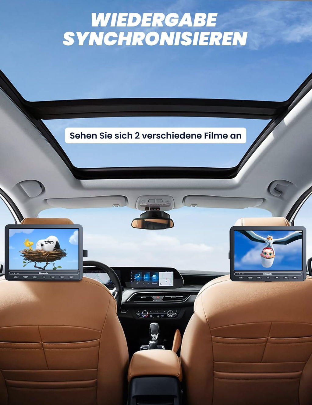 10,5 Zoll DVD Players Auto 2 mit HDMI-Eingang, 5-Stunden-Akkulaufzeit, DVD-Player Auto, USB/TF-Karte, Speicherkapazität, Wiedergabe gleicher/verschiedener Filme, Regionsfrei