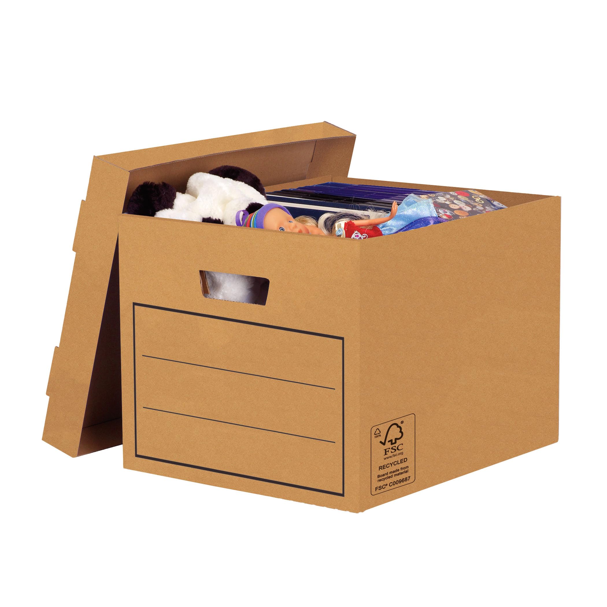 BANKERS BOX Aufbewahrungskarton mit Deckel aus stabiler B-Flute Wellpappe, braun, für Haushaltsgegenstände, Spielzeug, Dokumente, 100% recycelt und recycelbar, 10 Stück