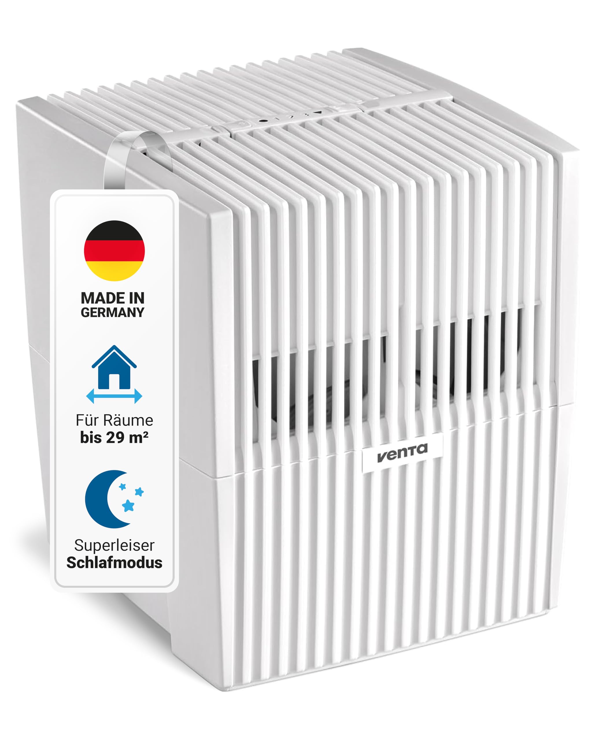 Venta Luftbefeuchter LW15 Classic Original, sehr leise 20 dB(A), energieeffizient 2 Watt, hygienische Kaltverdunstung ohne Filter, 5 l-Tank, bis 29 m², mit Duftfunktion