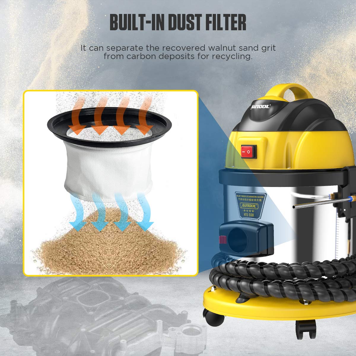 AUTOOL HTS558 Strahlgeräte Nussschalen Strahlgerät, Automotor-Einlassventil-Reinigungsmaschine 220V Walnuss-Sand-Motor-Kohlenstoff-Reiniger (Europäischer Standard)