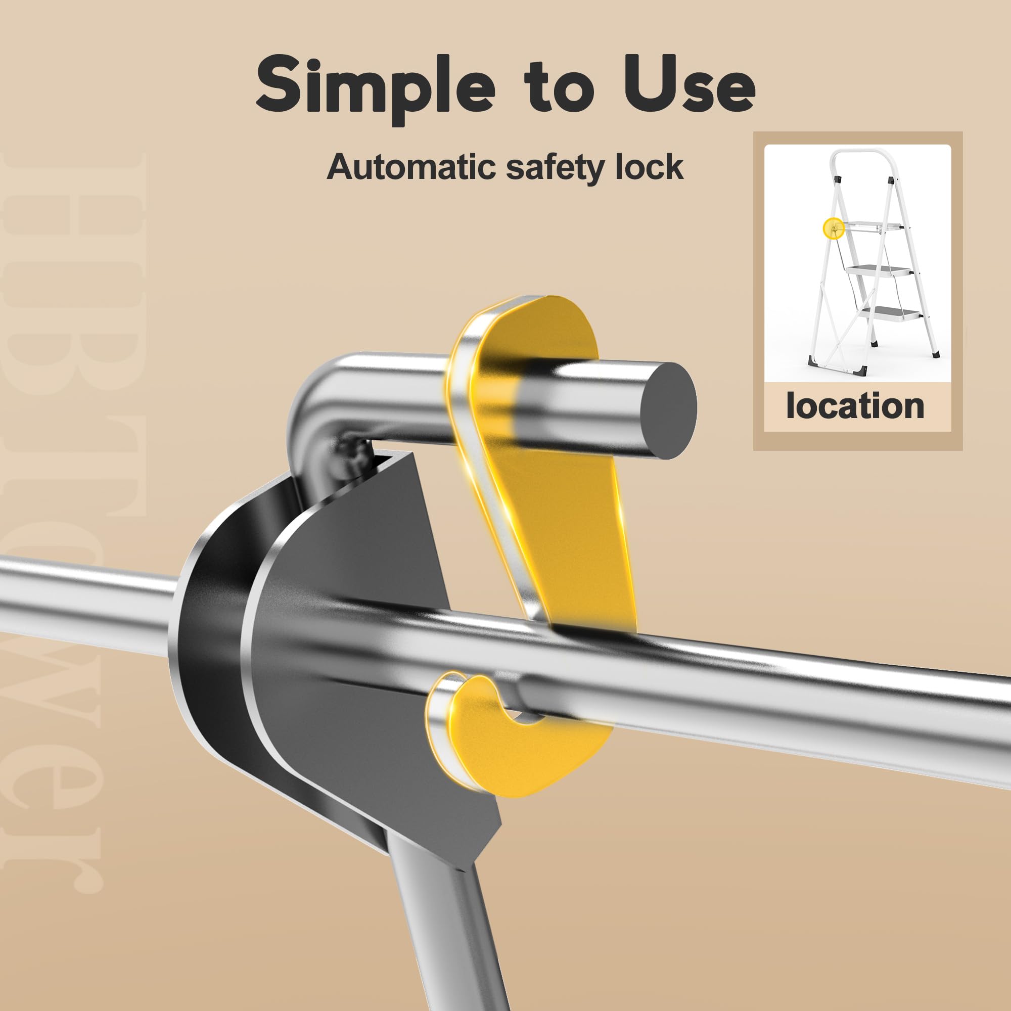 HBTower Trittleiter 3 Stufen klappbar, Trittleiter mit Anti-Rutsch-Pedal, Tragbare Robuste Tritthocker mit Handläufen, Perfekt für Küche & Haushalt, 150kg Kapazität, Weiß
