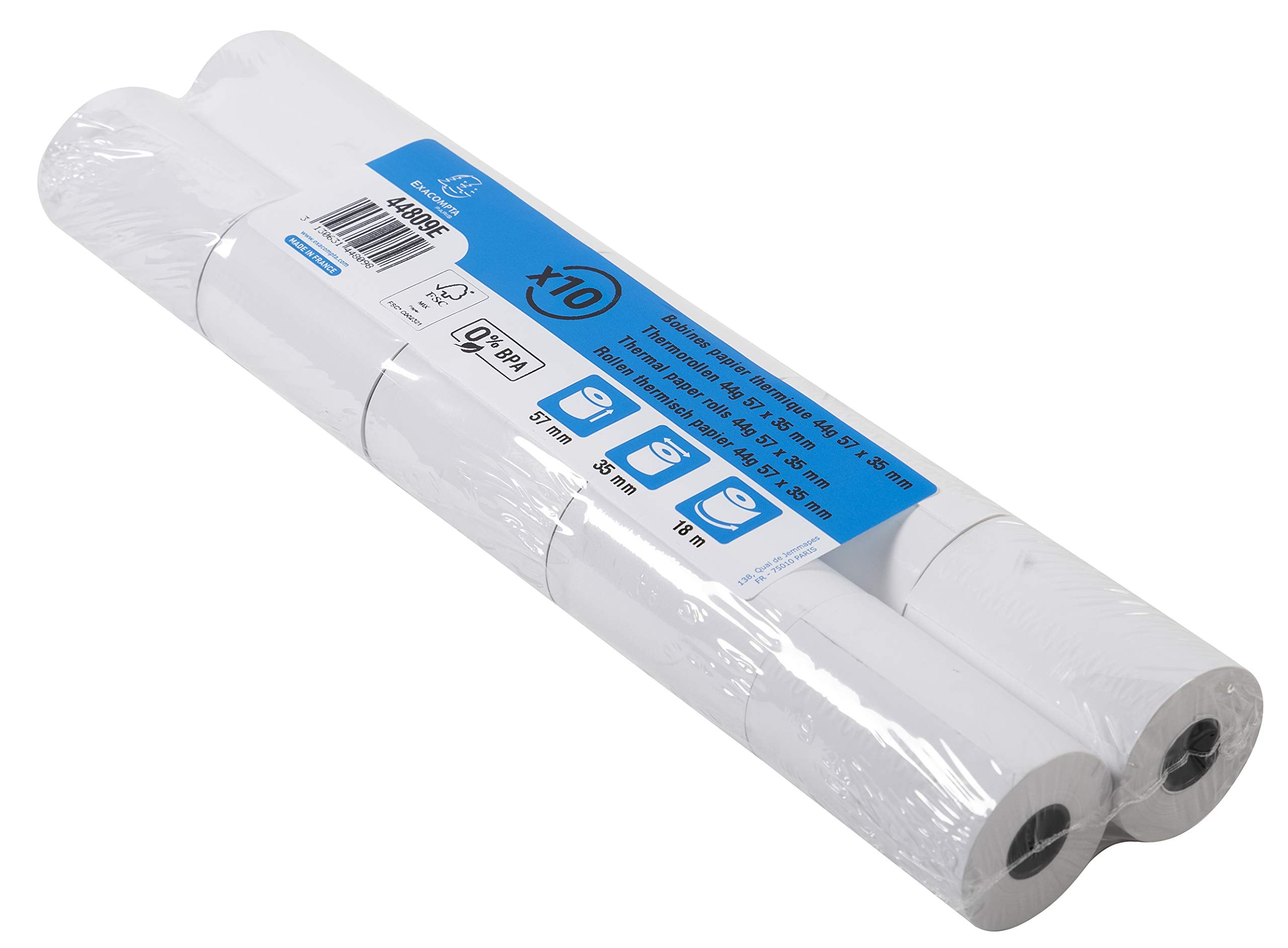 Exacompta 44809E 50er Pack Thermopapierrollen 1-lagig Breite: 57mm, Länge: 18m, Durchmesser Kern: 12mm 44g/m² Thermorolle für Kartenzahlung (EC Cash Geräte)