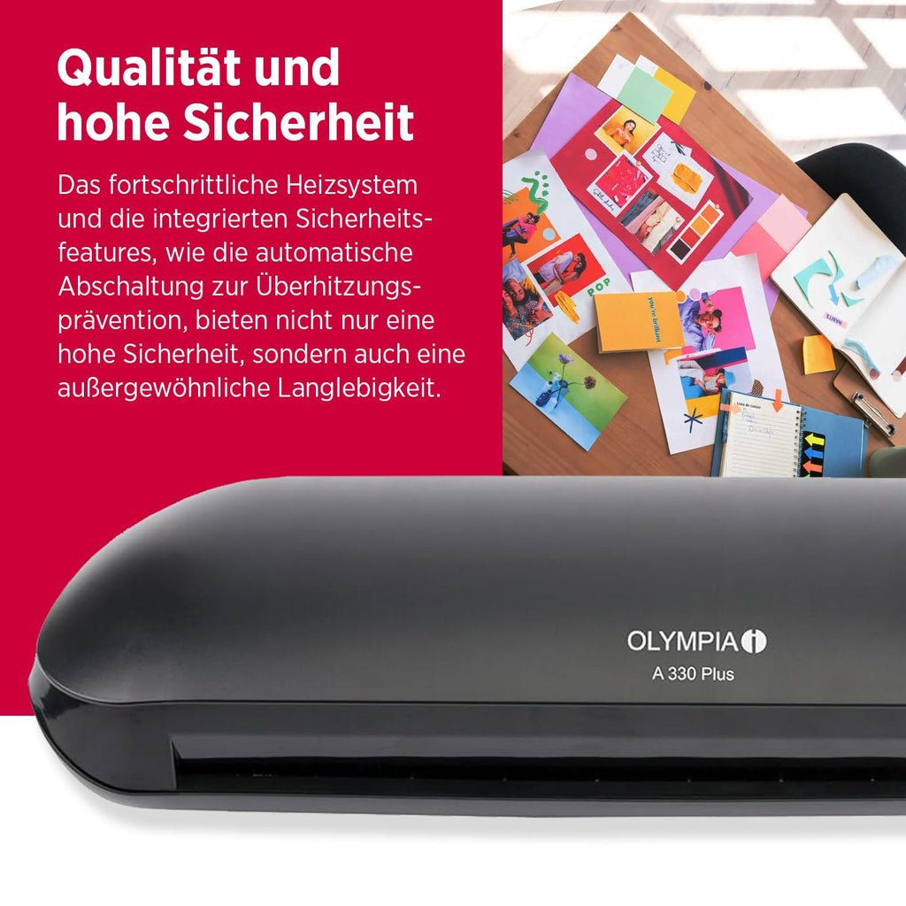 Olympia A 330 Plus Laminiergerät | Heiß- und Kaltlaminieren | Laminiergerät bis A3 | Blasenbildungsschutz | Laminiermaschine | Ideal für Büro, Schule & Homeoffice | Laminator inkl. Laminierfolien
