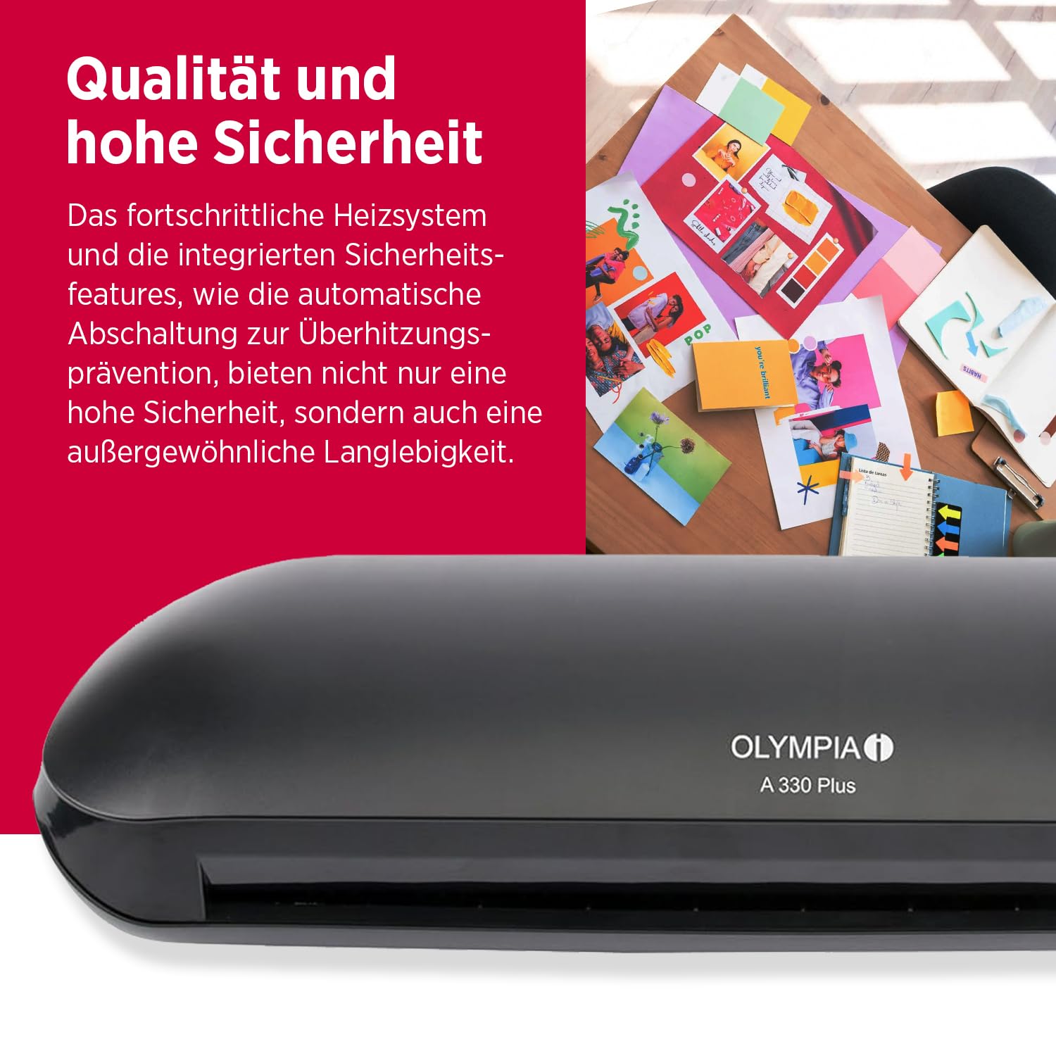 Olympia A 330 Plus Laminiergerät | Heiß- und Kaltlaminieren | Laminiergerät bis A3 | Blasenbildungsschutz | Laminiermaschine | Ideal für Büro, Schule & Homeoffice | Laminator inkl. Laminierfolien