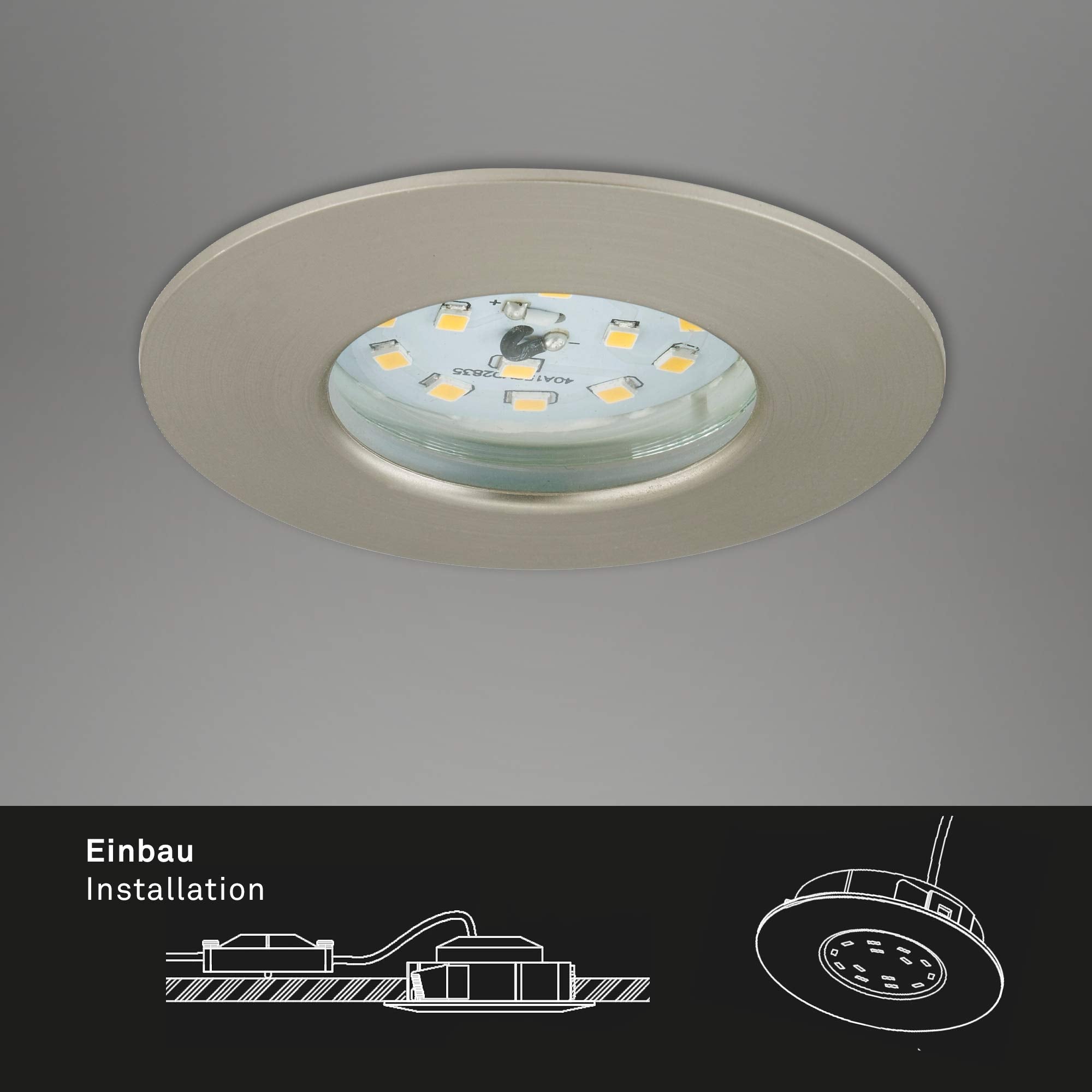 BRILONER LED Einbauleuchten Attach matt-nickel 3er Set Deckenspot Lampen