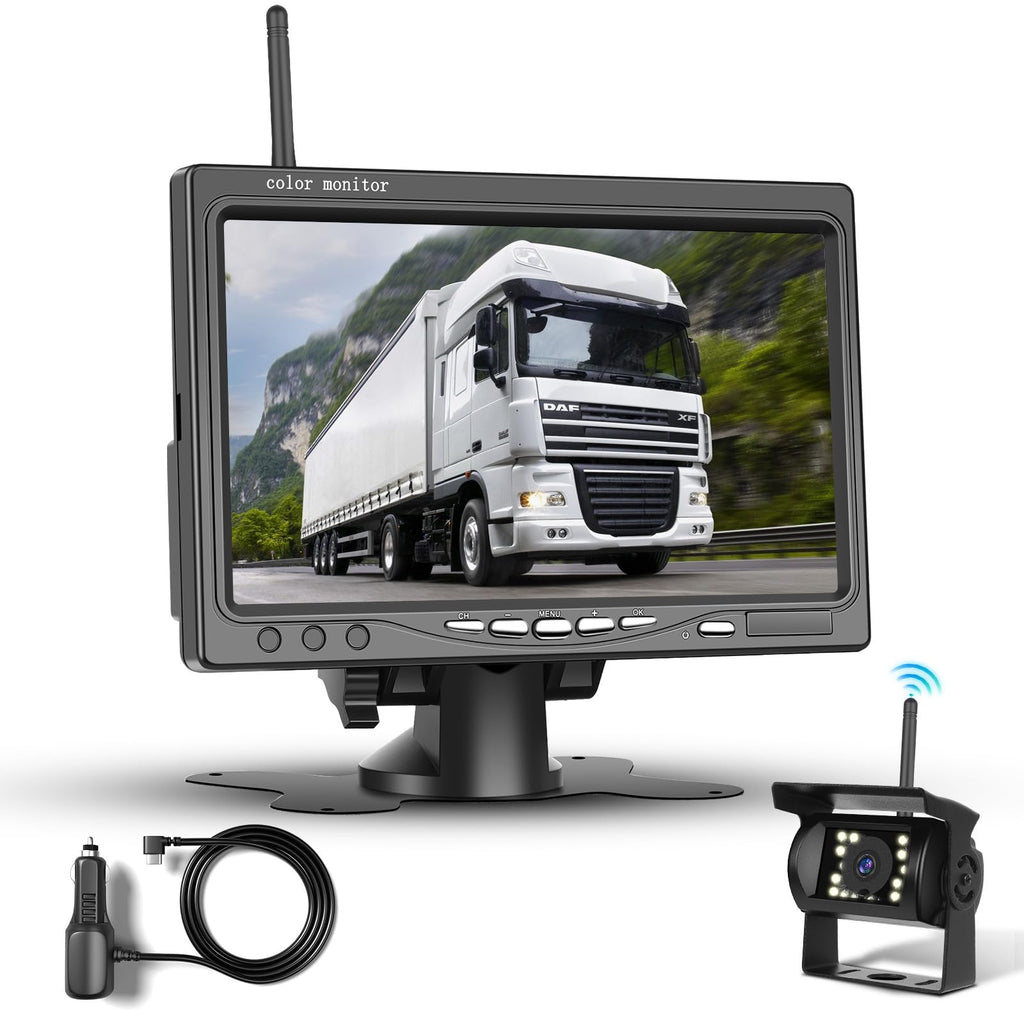 Podofo Kabelloses Rückfahrkamera-Set HD 1080P, 7-Zoll-Monitor mit kabelloser Rückfahrkamera für Anhänger, Wohnmobil, LKW, Auto, Bus, IP68 wasserdicht, Nachtsicht, BSD, 12V-36V