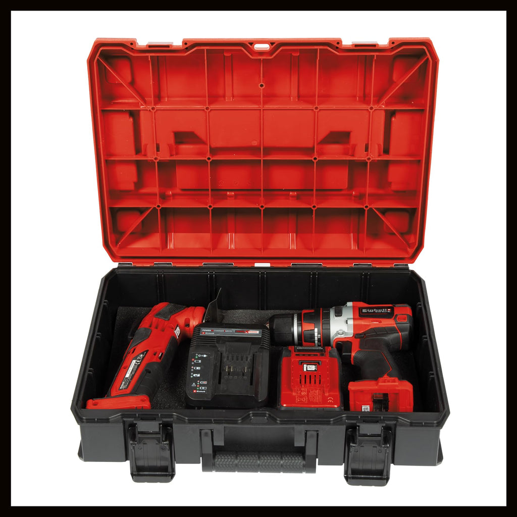Original Einhell E-Case S-F Systemkoffer (max. 25 kg, universelle Aufbewahrung und Transport von Zubehör und Werkzeug, stapelbar, verknüpfbar, inkl. Schaumstoffeinlage)