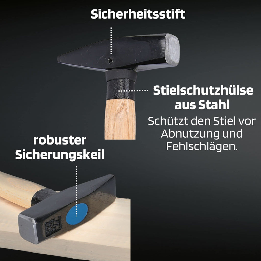 SW-Stahl 50930L Schlosshammer-Set mit Stielschutz 3-teilig I Werkzeughammer aus Hickoryholz I Hammer mit Kopfgewichten 300g - 500g - 800g I Schlosser Hammer Set Werkstatt