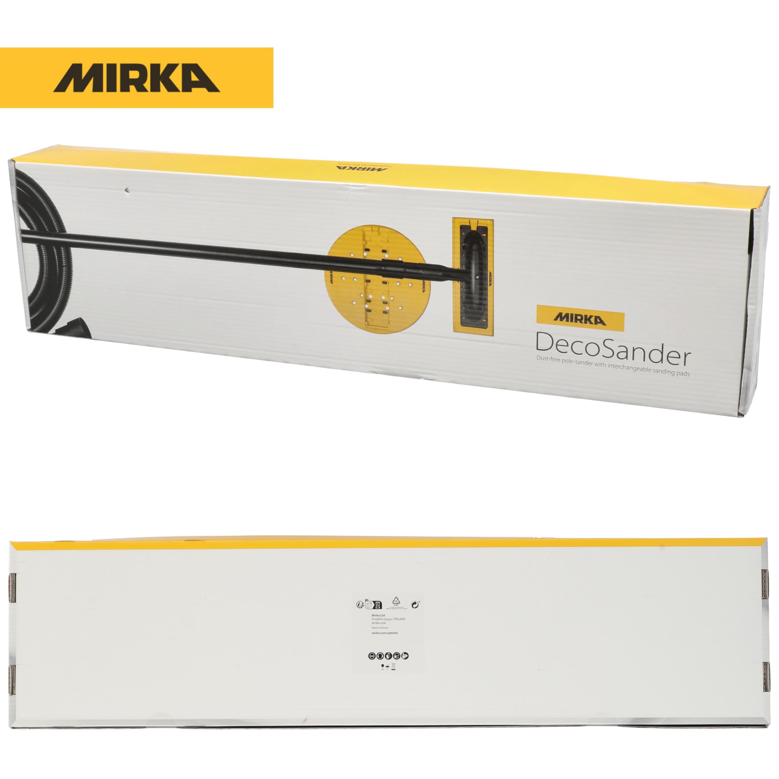 Mirka DecoSander staubfreier Stabschleifer für glattes Wand- & Deckenfinish, Trockenbau, Detailarbeiten / 80x230mm & Ø 225mm Schleifteller/Klett