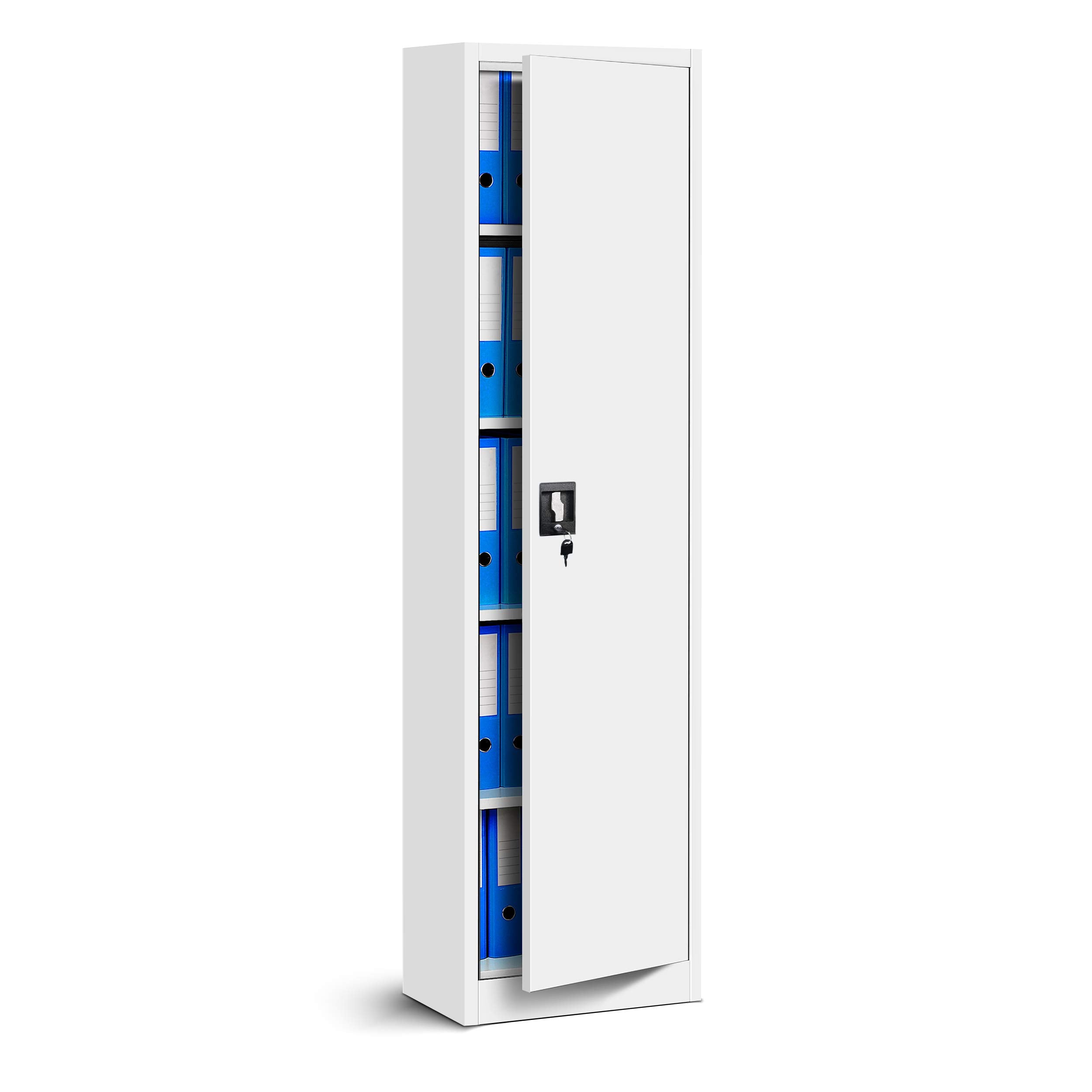 Jan Nowak Aktenschrank Büroschrank Metallschrank Lagerschrank 4 Fachböden Flügeltür Drehgriff Pulverbeschichtung Metall 185 cm x 45 cm x 40 cm (Weiß)