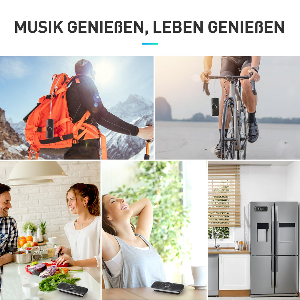 AGPTEK Freisprecheinrichtung für Auto, Bluetooth 5.0, integriertes Mikrofon, mit Clip für GPS, Musik, TF-Kartenslot, automatische Wiederverbindung, Lautsprecher, IOS Siri & Google Assistant, Schwaz