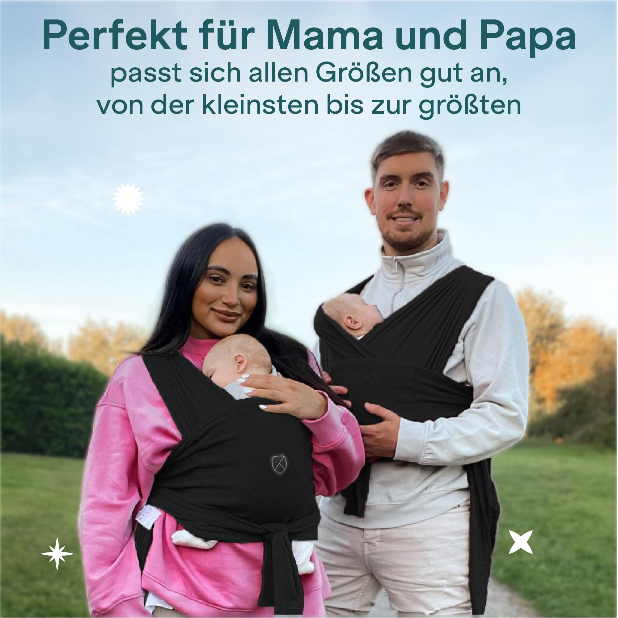 Koala Babycare Tragetuch Baby Neugeborene - Einfach Anzuziehen für Mütter und Väter - Babytrage Multi-Use Bis 9kg - Babytragetuch Schwarz